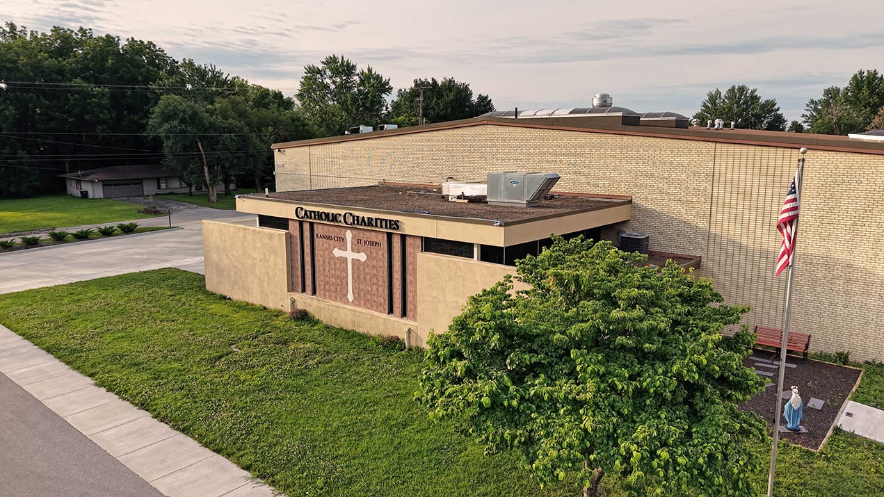 Catholic Charities building with cross