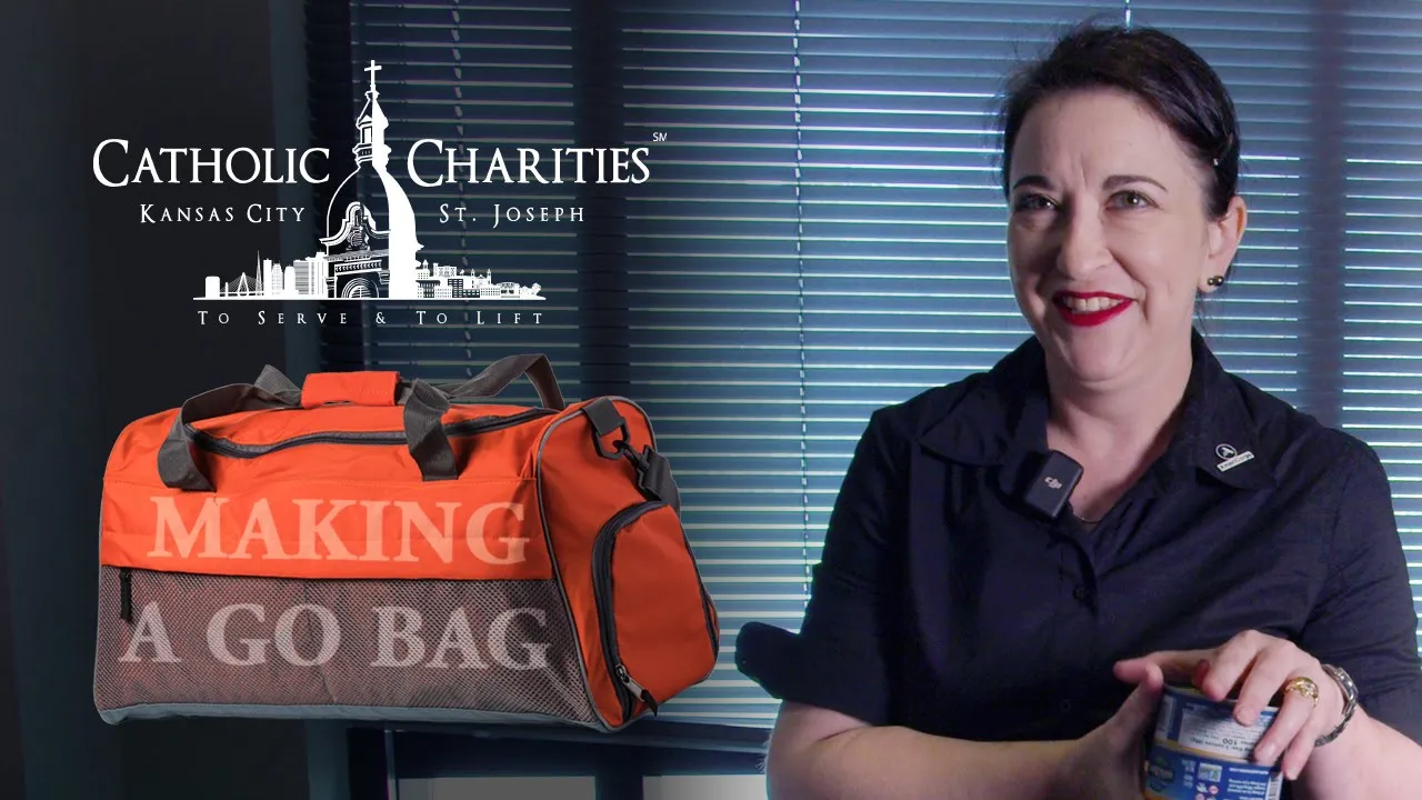 Woman with go bag for disaster preparedness