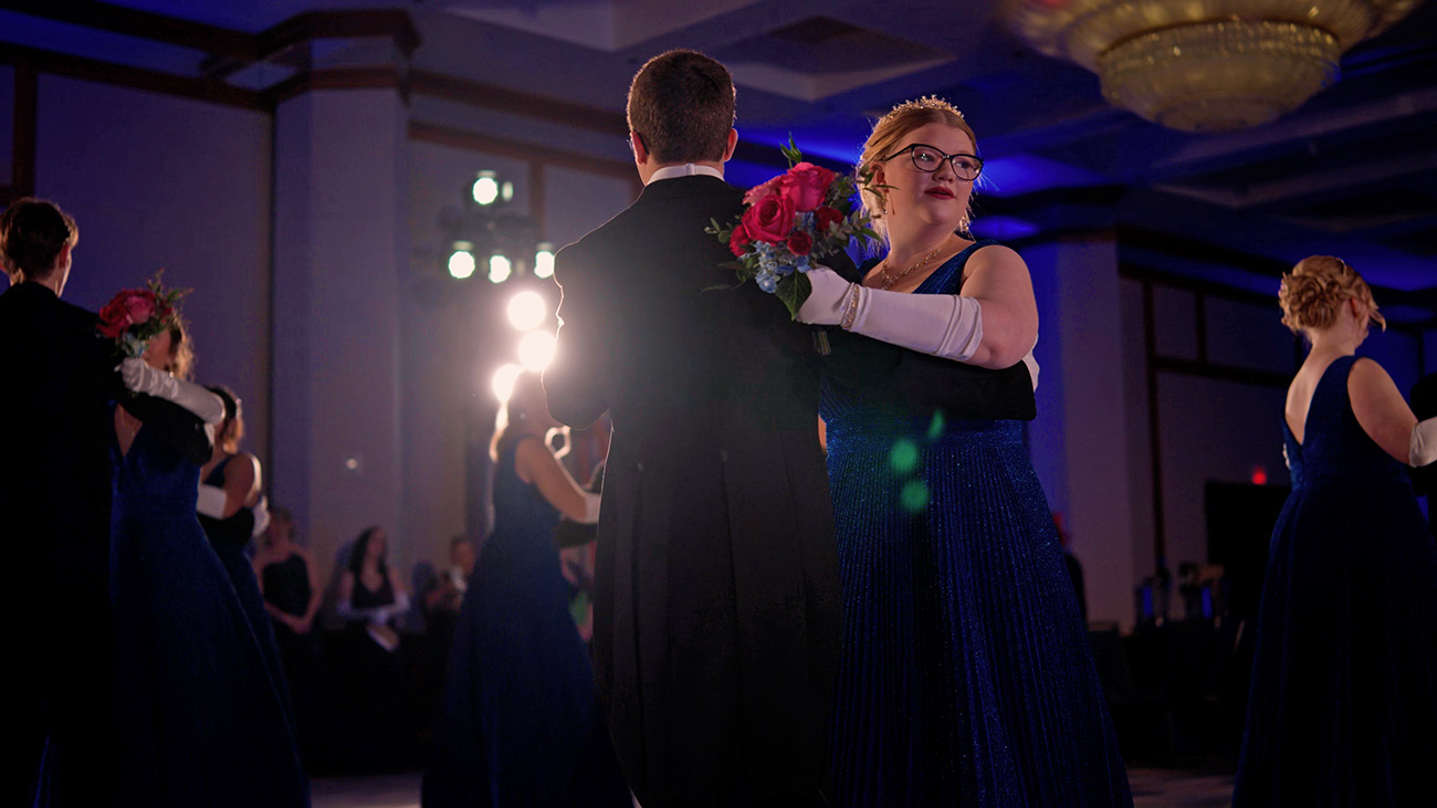Couple dancing at formal event