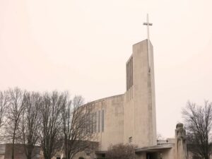 Modern church with cross
